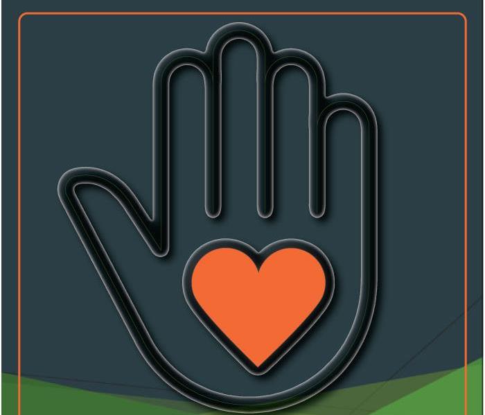 Volunteer Icon, an outlineof a hand with a heart
